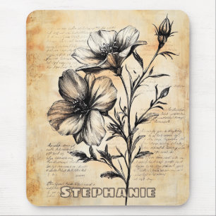 Mousepad Flores Rústicas em Sépia Botânica País Francês