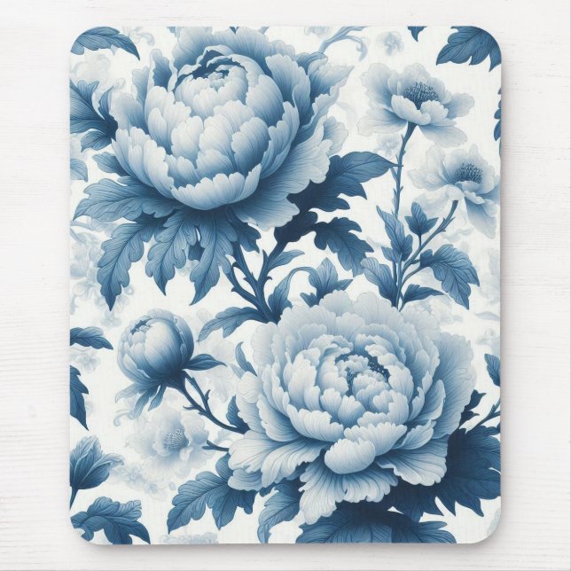 Mousepad Flores Selvagens de Chinoserie Azul (Frente)