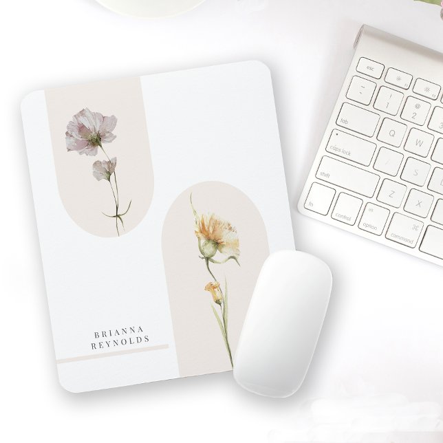 Mousepad Flores selvagens do Simples Moderno Boho em Branco (Criador carregado)