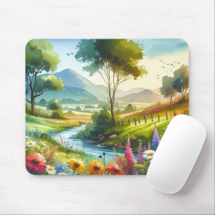 Mousepad Flores selvagens e riachos no Vale de Primavera