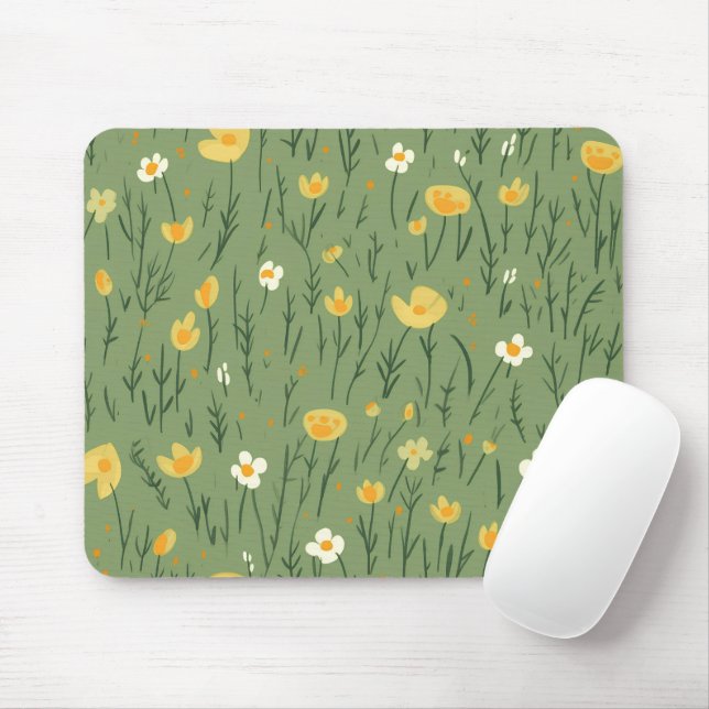 Mousepad Flores Selvagens Em Verde (Com mouse)