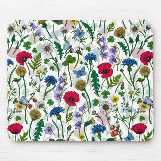 Mousepad Flores silvestres em branco (Frente)