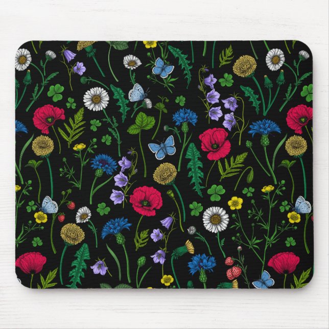 Mousepad Flores silvestres em preto (Frente)