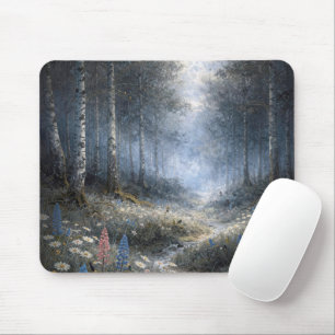 Mousepad Flores silvestres numa floresta de bétulas ao luar