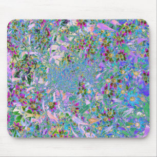 Mousepad Flores Silvestres Retro Roxas, Verdes e Azuis sobr