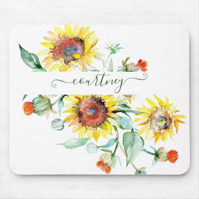 Mousepad Flores solares de aquarela personalizadas (Frente)