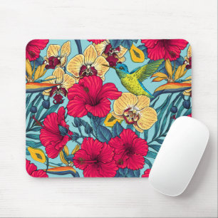 Mousepad Flores Tropicais e Beija-flor - Botanica de Verão