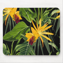 Mousepad Flores tropicais e folhas de palma.