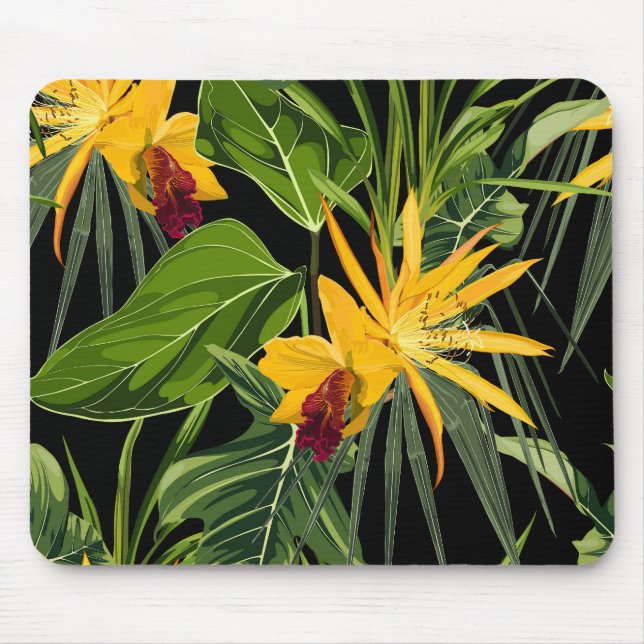 Mousepad Flores tropicais e folhas de palma. (Frente)