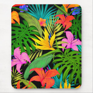Mousepad Flores tropicais e folhas de palma do Havaí