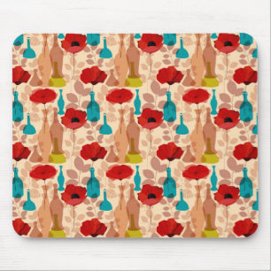Mousepad Flores, vasos e padrões de garrafas