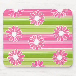 Mousepad Flores verdes e rosa com listras
