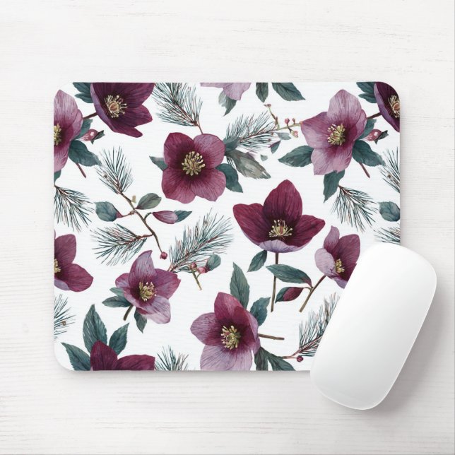 Mousepad Flores Vermelhas Borgonha (Com mouse)
