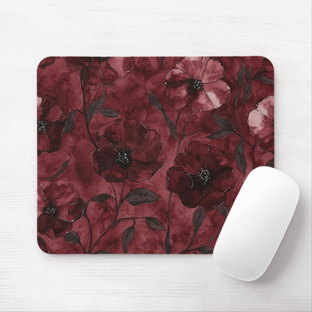 Mousepad Flores Vermelhas Burgundy (Com mouse)