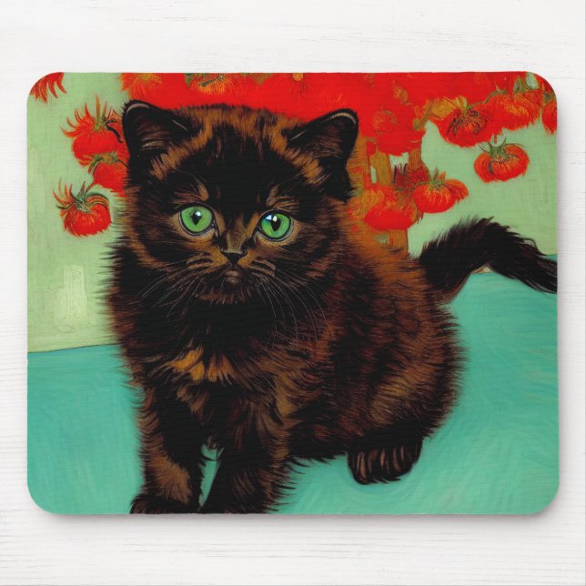 Mousepad Flores Vermelhas de Gogh Pretas (Frente)