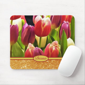 Mousepad Flores Vermelhas Flores Douradas Sparkles Nome Flo