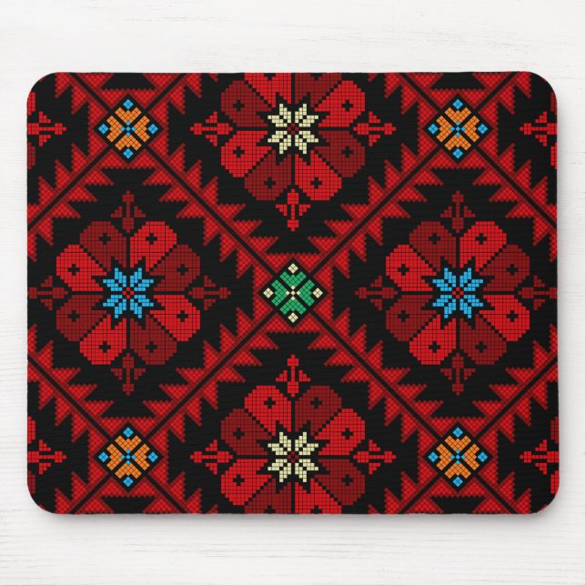 Mousepad Flores vermelhas Palestina Embroiderme tatreez Pad (Frente)