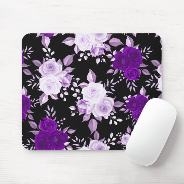 Mousepad Flores Violetas Elegantes Padrão Floral Invisível (Com mouse)