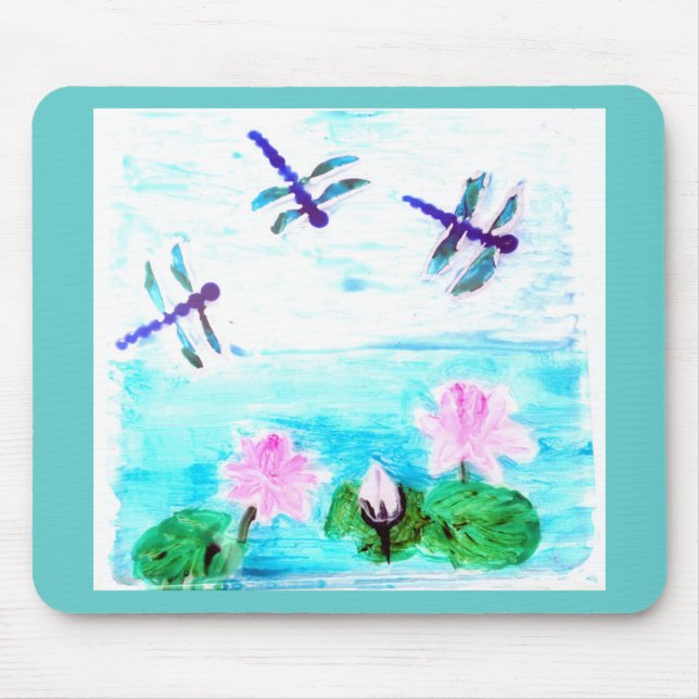 Mousepad Flores Waterlily pintando com Dragonfly (Frente)