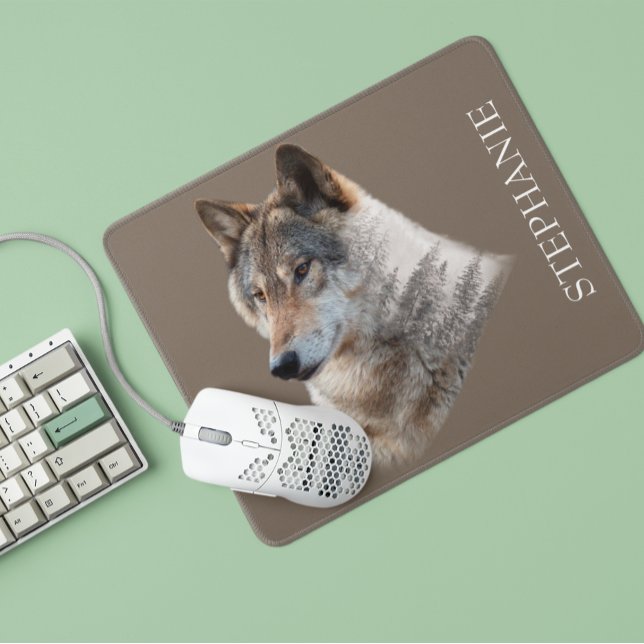 Mousepad Floresta Cabeça de Lobo Dupla Exposição    (Criador carregado)