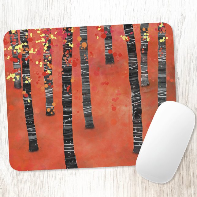 Mousepad Floresta de Árvore Birch (Birch Aspen tree forest abstract red art mousemat)