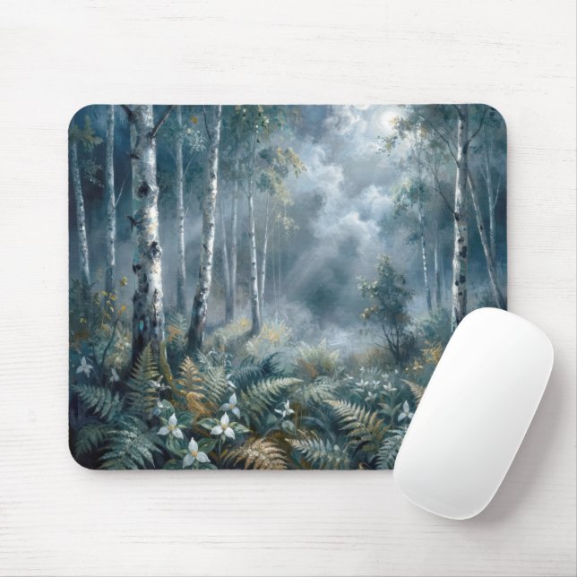 Mousepad Floresta de Bétulas Encantada na Luz da Lua na Pri (Com mouse)