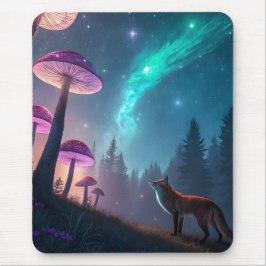 Mousepad Floresta de Cogumelos Brilhantes Raposa Arte Fanta