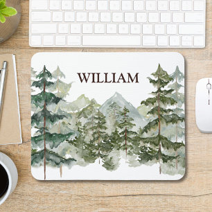 Mousepad Floresta de Pinheiros em Aquarela Monograma & Mont