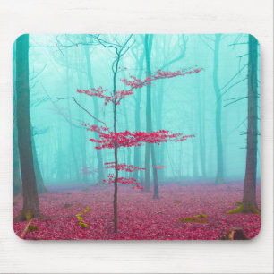 Mousepad Floresta mística em vermelho e turquesa