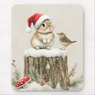 Mousepad Floresta Nevada Inverno Bosque Natal Coelho Passar