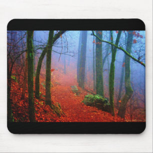 Mousepad Floresta Pintada Outono Névoa Azul