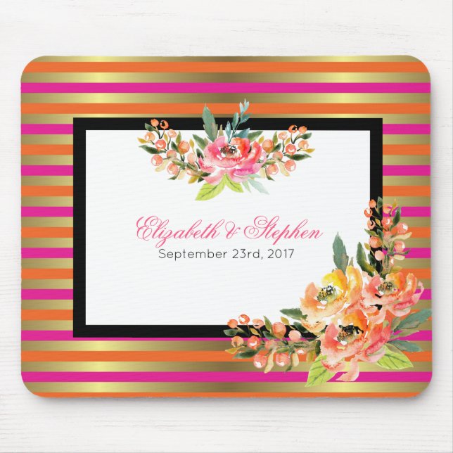 Mousepad Florestas de Aquarelas em Laranja Rosa e Douradas (Frente)