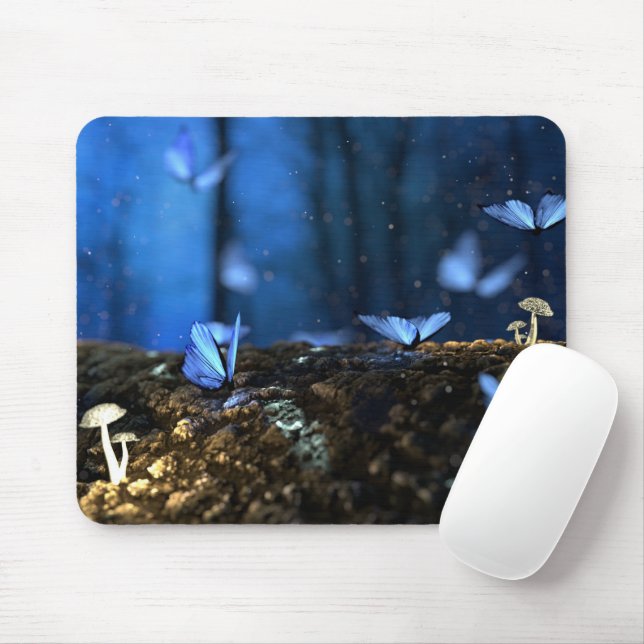 Mousepad Florestas Láteas Mágicas com Borboletas e Cogumelo (Com mouse)