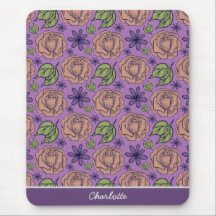 Mousepad Florim roxo grande floral com nome