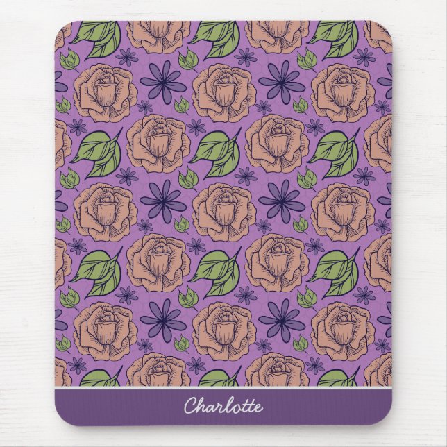 Mousepad Florim roxo grande floral com nome (Frente)