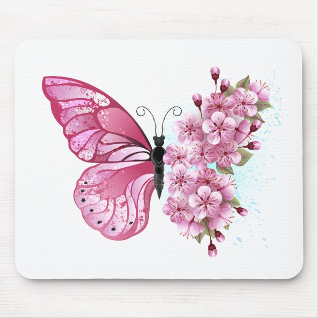 Mousepad Flower Butterfly with Pink Sakura (Frente)