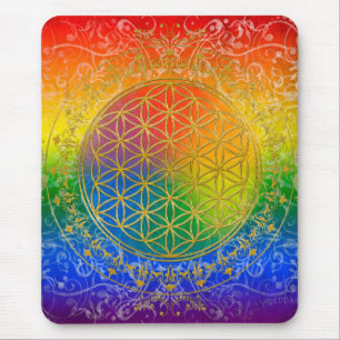 Mousepad Flower of Life - Ornament Rainbow gold