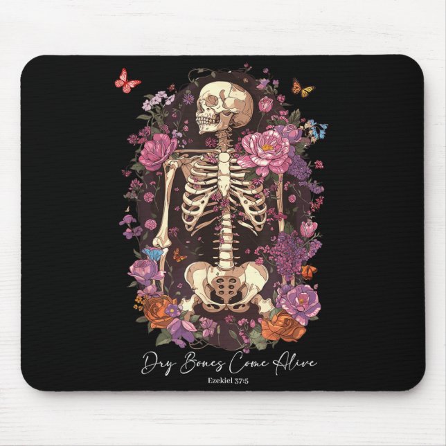Mousepad Flower Skeleton Dry Bones Come Alive, Retro Enchan (Frente)