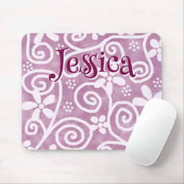 Mousepad Flowers Swirls Pink White Pattern Personalized