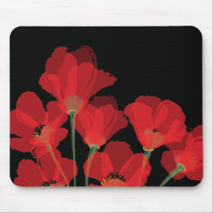 Mousepad Fluers de Pavot Rouge sur Noir
