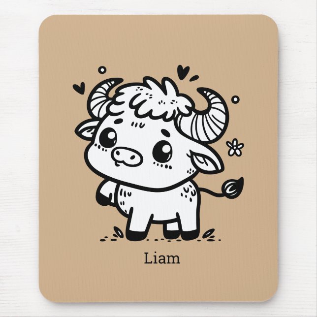 Mousepad Fluffy Buffalo Baby - Kawaii Fazenda Animal (Frente)