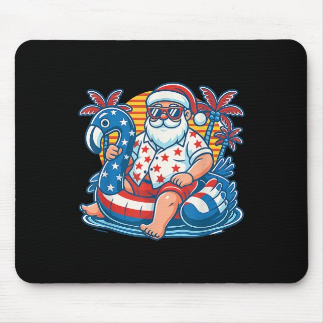 Mousepad Flutuador De Flamingo Do Papai Noel Do 4 De Julho  (Frente)