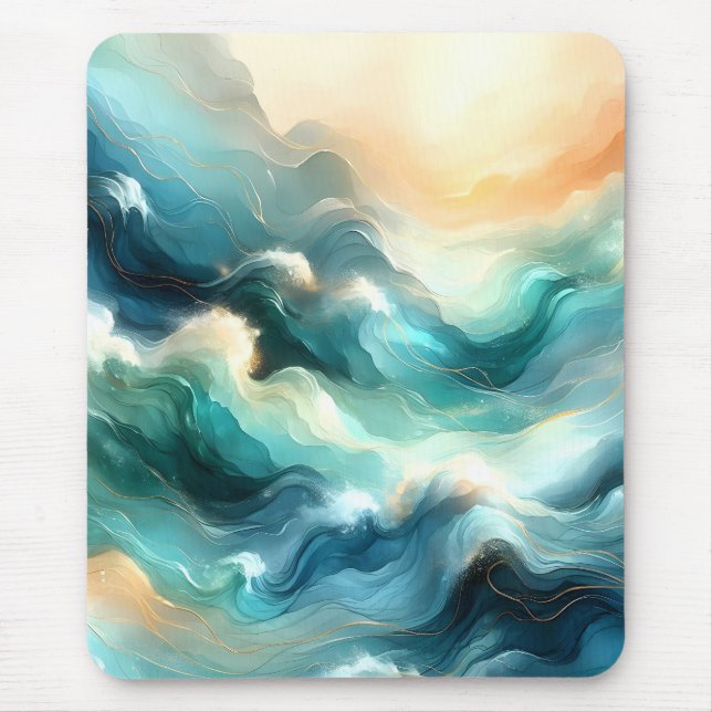 Mousepad Fluxo Abstrato de Oceano Dourado Ondas (Frente)