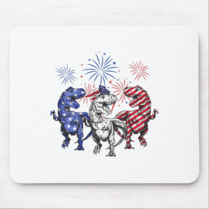 Mousepad Fogo De Dinossauro Vermelho Azul T Rex 4 De Julho