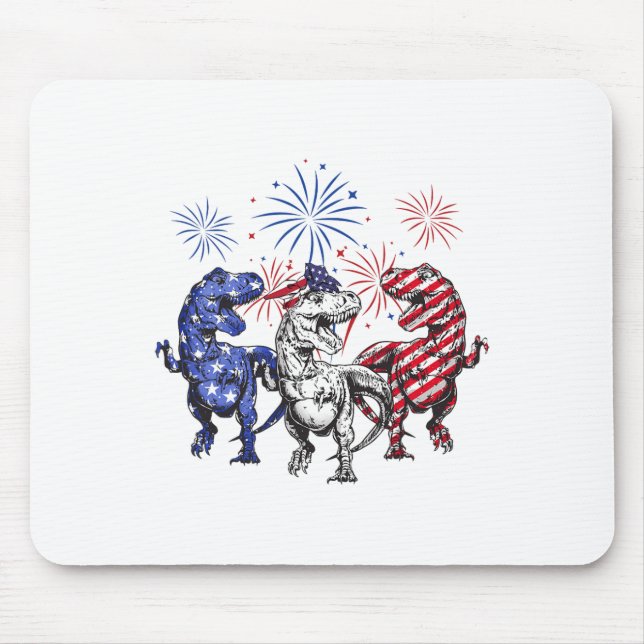 Mousepad Fogo De Dinossauro Vermelho Azul T Rex 4 De Julho (Frente)