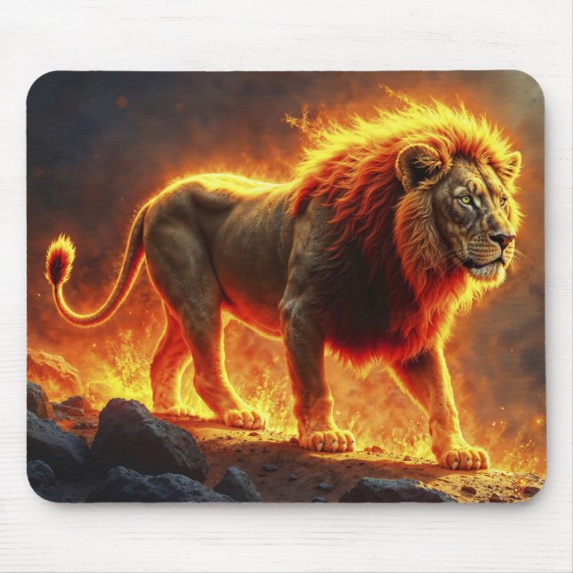 Mousepad Fogo Lion paisagem infernal blascinando arte (Frente)