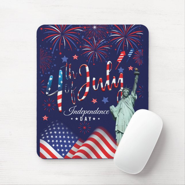 Mousepad Fogos De Artifício Em 4 De Julho Com A Estátua De  (Com mouse)