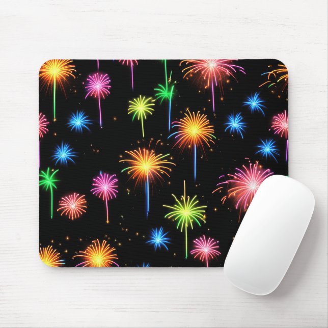 Mousepad Fogos De Artifício Neon A Preto (Com mouse)