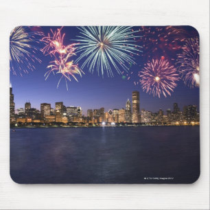 Mousepad Fogos-de-artifício sobre a skyline 2 de Chicago