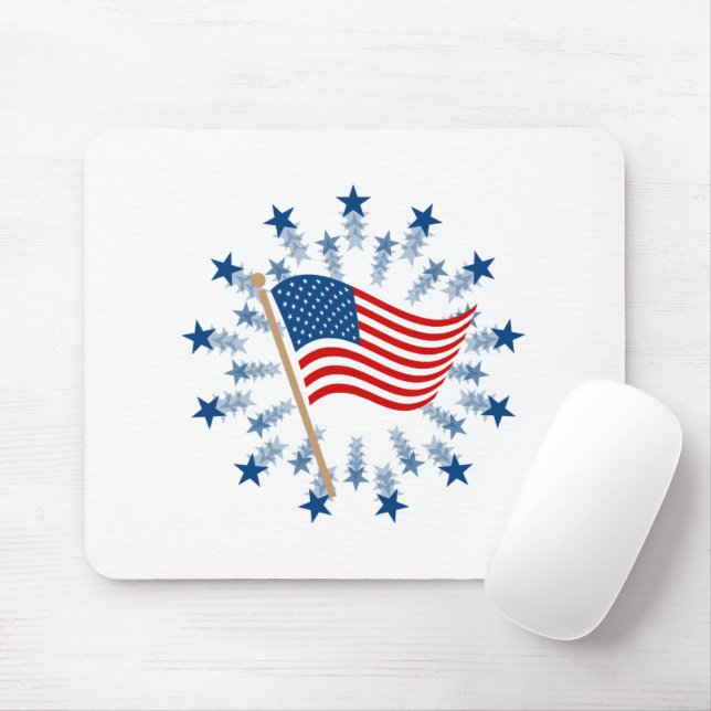 Mousepad Fogueira Explosão de Estrelas da Bandeira American (Com mouse)